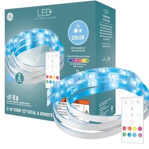 GE LED Light Strips Remote Color/White 32ft Trimmable, Sync to Music DORM NWT